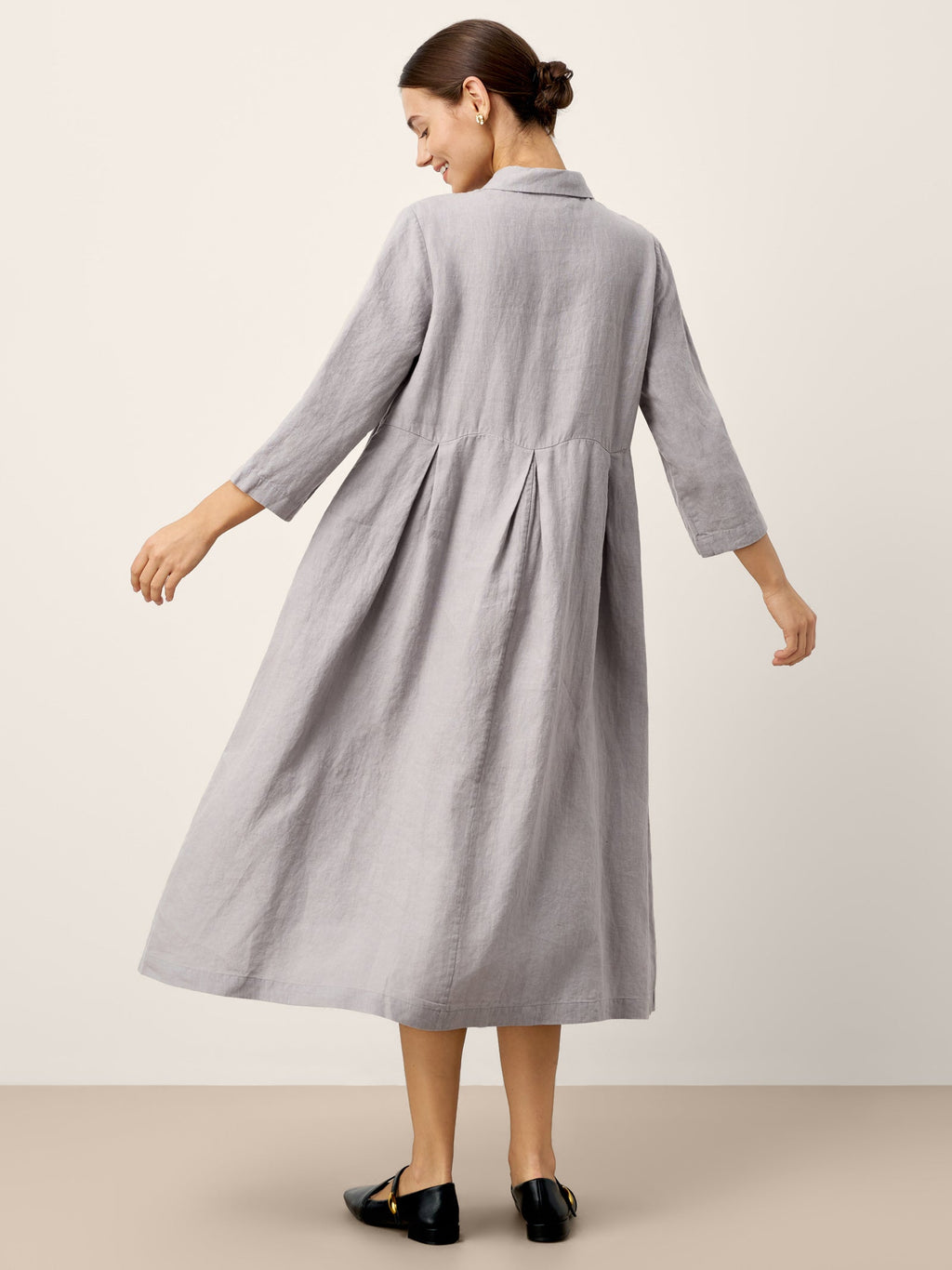100% Linen Inverted Pleat Curved Seam Maxi Dress VALERIE