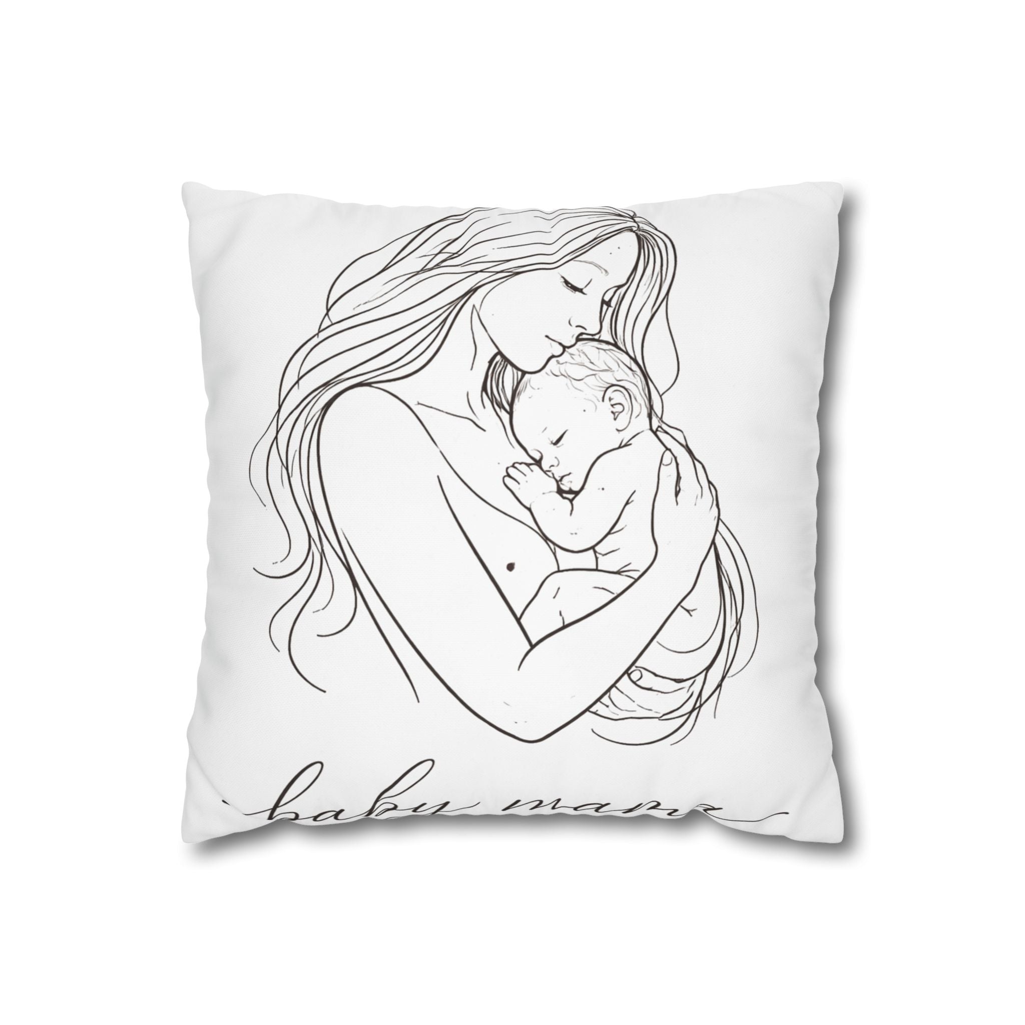 Baby Mama line art Mother and Baby Pillowcase | Square Poly Canvas
