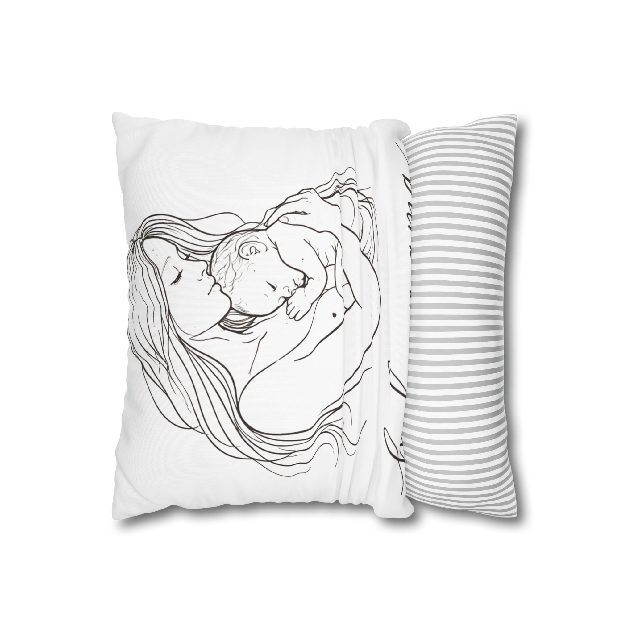 Baby Mama line art Mother and Baby Pillowcase | Square Poly Canvas