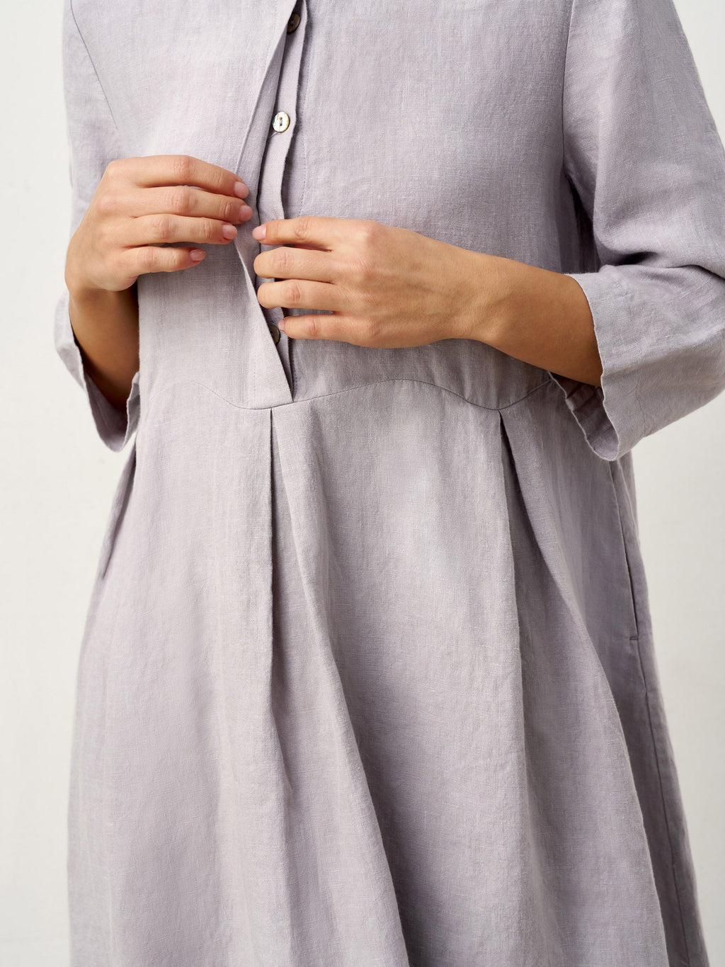 100% Linen Inverted Pleat Curved Seam Maxi Dress VALERIE