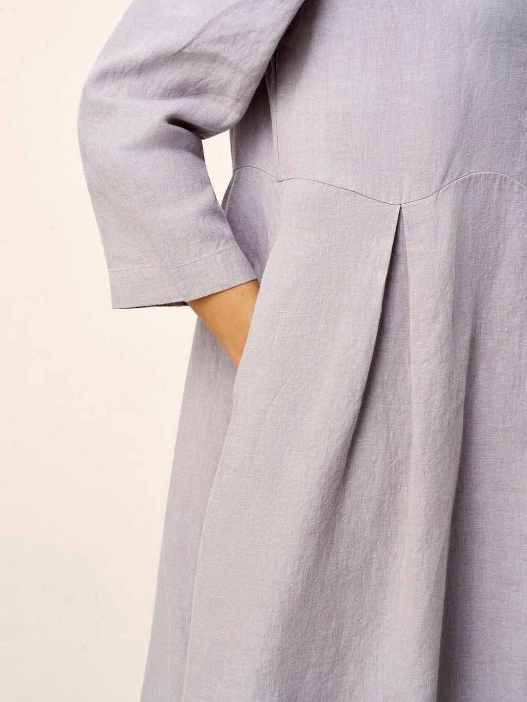 100% Linen Inverted Pleat Curved Seam Maxi Dress VALERIE
