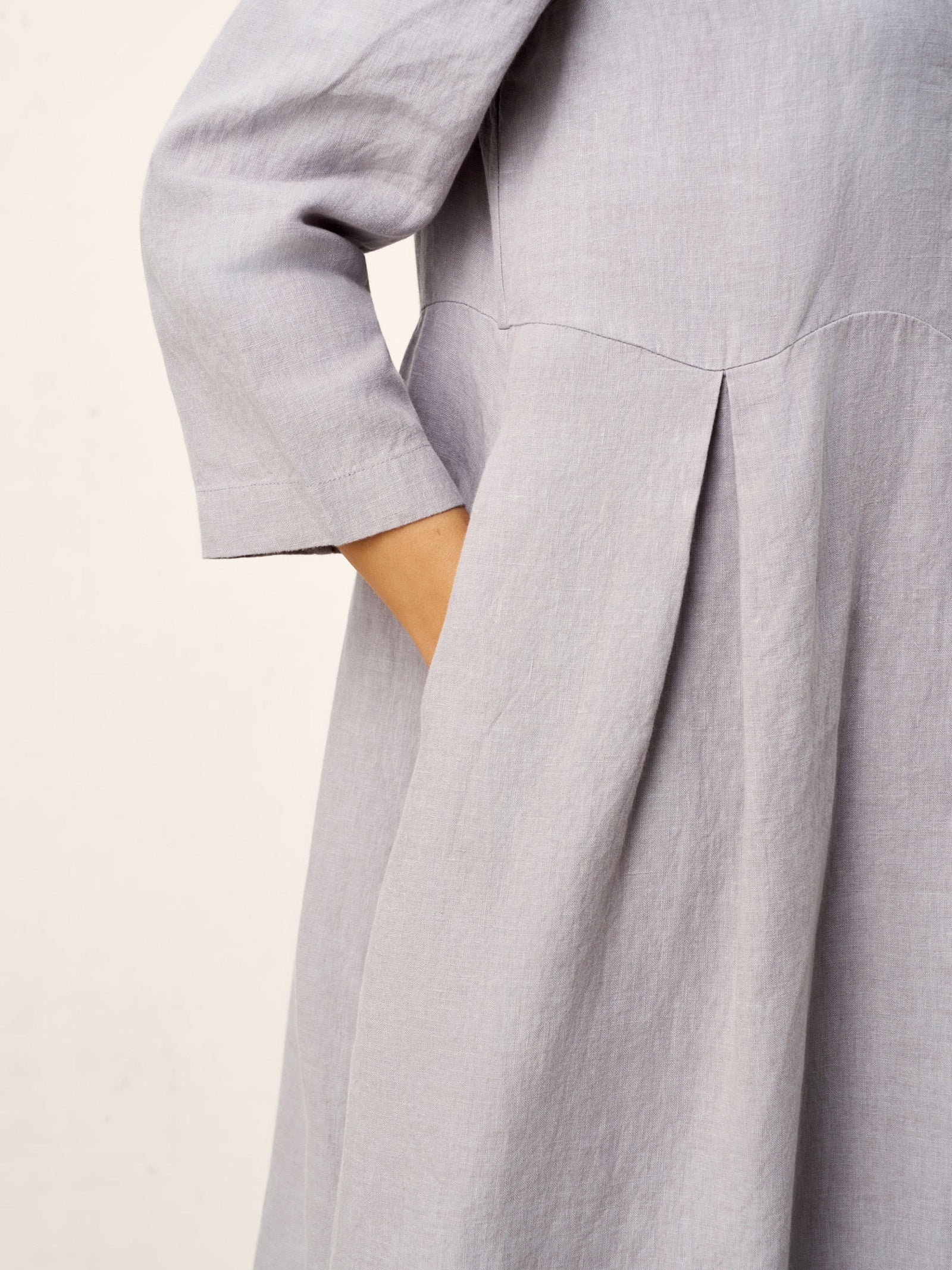100% Linen Inverted Pleat Curved Seam Maxi Dress VALERIE