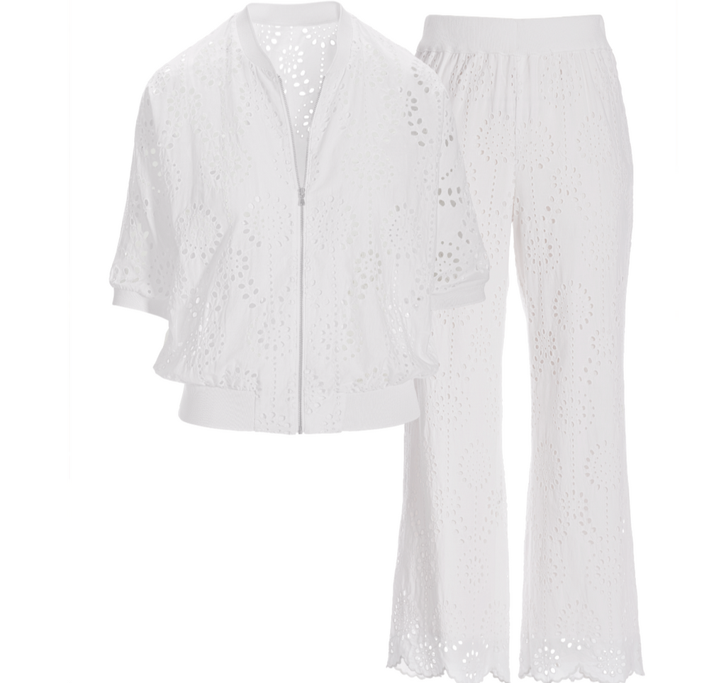Boston Proper Eyelet Jacket and Pant Sport Set, Size Small